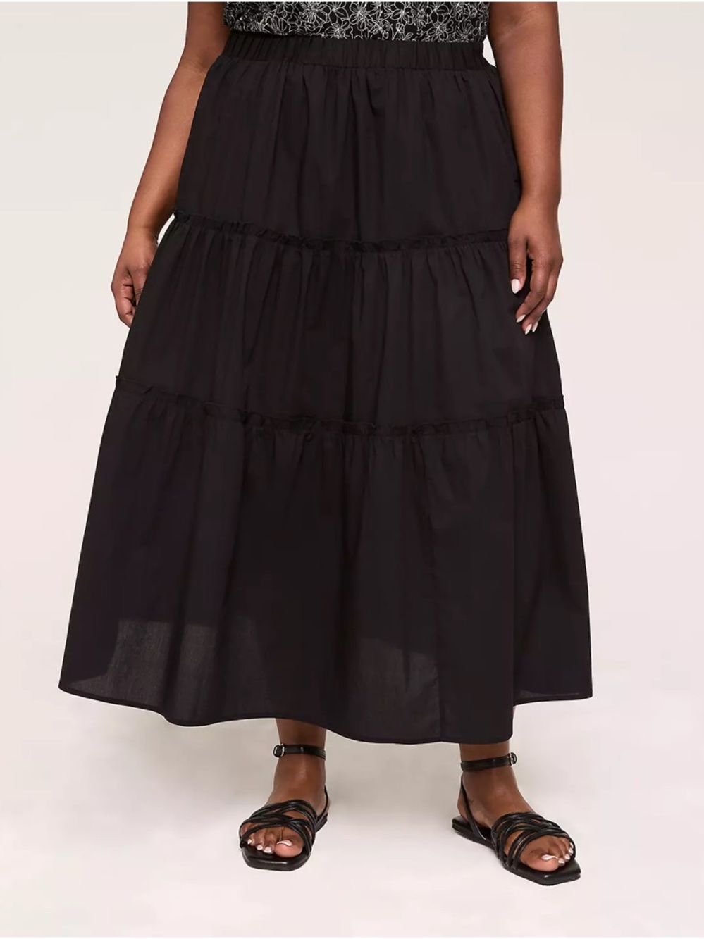 Lane Bryant Plus Size Black Tiered Midi Maxi Skirt 14/16